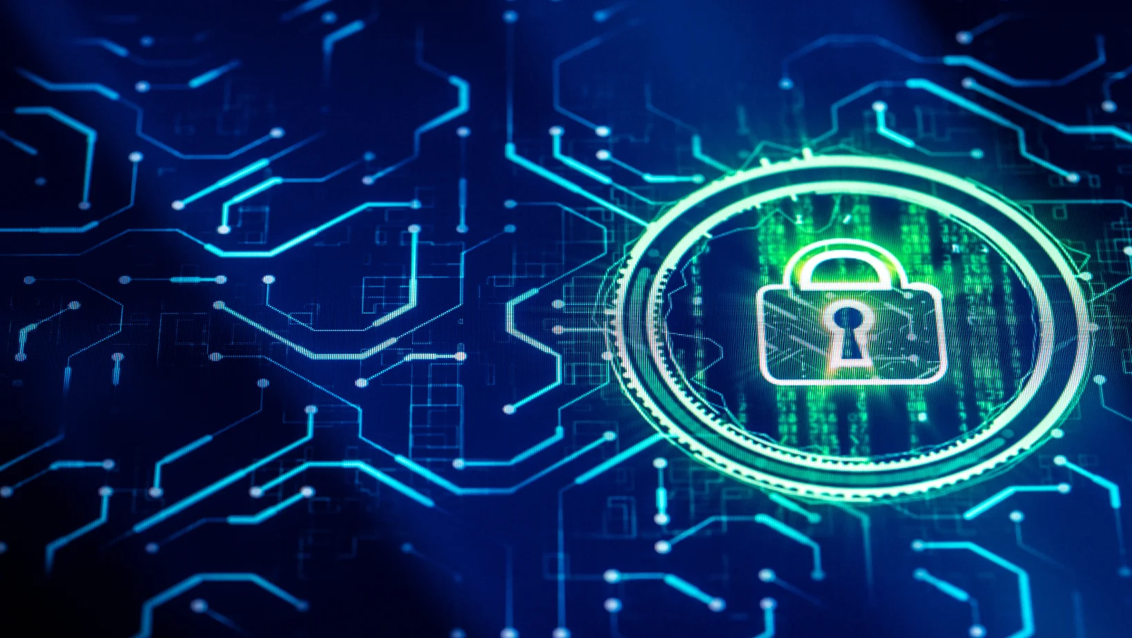 Secure IT Solutions A lock with binary code showing how TAG keeps your business secure with their IT solutions.